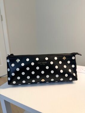 Kate Spade Black and White Polka Dot Zip Pouch with Gold Spade | Cosmetic Pouch